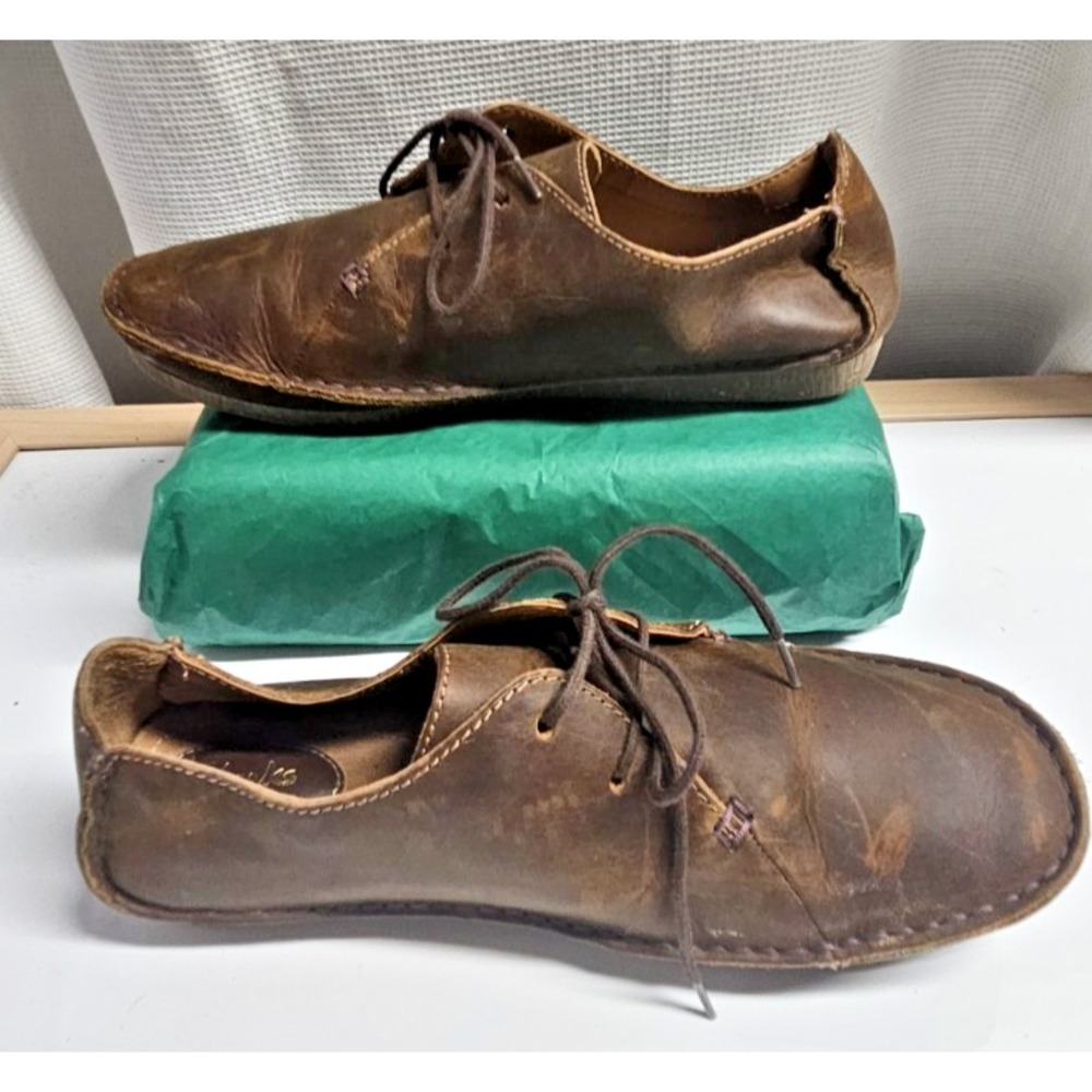 Clarks artisan Janey Mae lace up stitched oxford leather shoes brown Sz 8.5